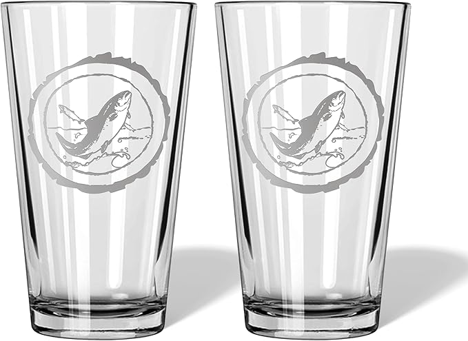 Duck Hunting Gifts for Hunters and Outdoorsman Mallard Whiskey Glass with Coaster Rustic Décor for Mountain Cabin Lake House Beer Pint Glass Fishing Fisherman Dad (Fish, Double Pint Glass)