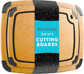 Dishwasher Safe Cutting Boards for Kitchen Set - Large Composite Wood Cutting Boards (14.5" x 11" & 11.7" x 9.3") Non-Slip & Juice Groove - Thin & Lightweight Eco-Friendly - Natural w Black Grooves