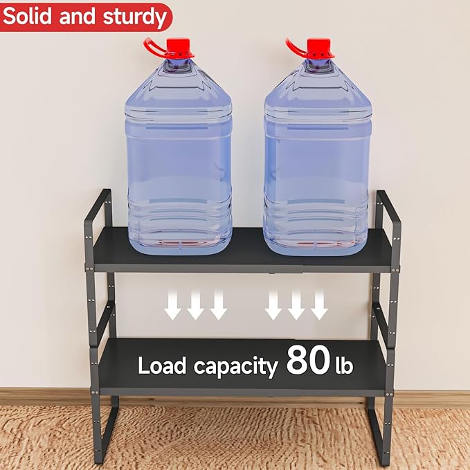 16.5-27’’L Expandable Cabinet Countertop Shelf Organizer, Stackable Metal Shelves, Kitchen Organizers and Storage, Black Storage Spice Rack for Pantry and Cupboard