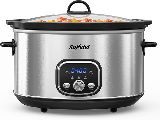 Sunvivi Slow cooker Pot 8.5 QT Programmable Stainless Steel Color : Multi-Cooker Food Warmer with Delay Function, Adjustable Tempature Control, Dishwasher Safe, Perfect for Families, Sliver