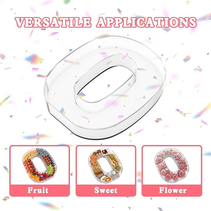 11" Acrylic Number Charcuterie Tray, Fillable Number Charcuterie Box for Food, Reusable Serving Cake Candy Dish Display Tray for Birthday Anniversary Party Decoration (Number 0)