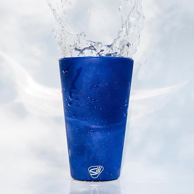 Silipint 16oz Silicone Pint Glass – Unbreakable BPA-Free Reusable Silicone Drinking Cup – Flexible Dishwasher Microwave & Freezer Safe – Stemless Glass for Water Coffee Smoothies (Classic Blue)