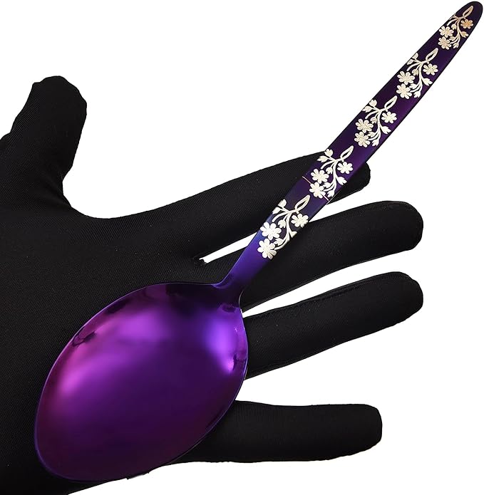 Kunz Purple Spoon | 18/10 Stainless Steel Titanium Shiny Basting Spoon | 9 Inches Plating Daily Chef Quenelle Serving Spoons
