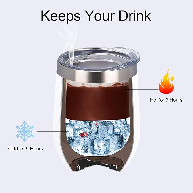 8 Pack 12Oz Stainless Steel Wine Tumblers, Insulated Wine Tumbler, Double Wall Insulated Wine Glass, Stainless Steel Stemless Wine Cups with Lids for Coffee, Wine, Cocktails, Champaign, White