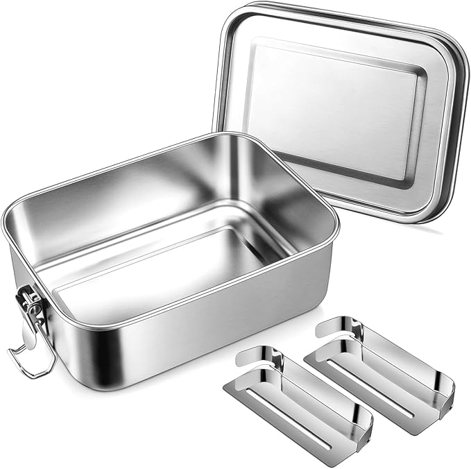 Leonyo 28oz Bento Box, 18/10 Stainless Steel Bento Lunch Box with 2 Dividers, 850ml Small Leak-Proof Food Snack Containers for Sandwich, Dishwasher Safe, Oven Safe Except for Lid