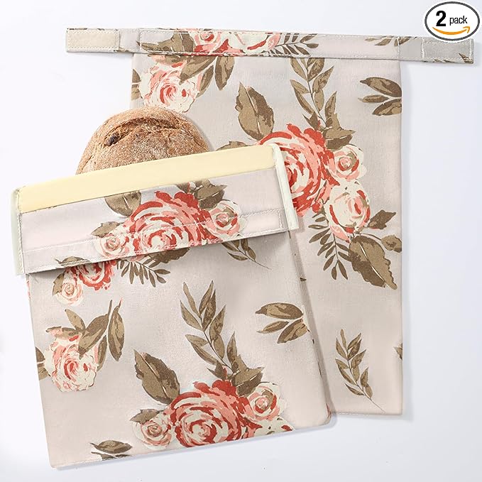 Beeswax Bread Bags for Homemade Bread. Beeswax Bags for Sourdough.（2 Pack Flower Design). 11 * 15IN. ZSHLXM