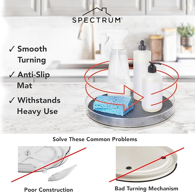 Spectrum Large Lazy Susan Organizer 11 in for Large Cabinet Fridge Pantry Table Shelf Bath Kitchen Organization, Charcoal Gray Rotating Turntable Spinning Storage for Condiments Spice Bottles