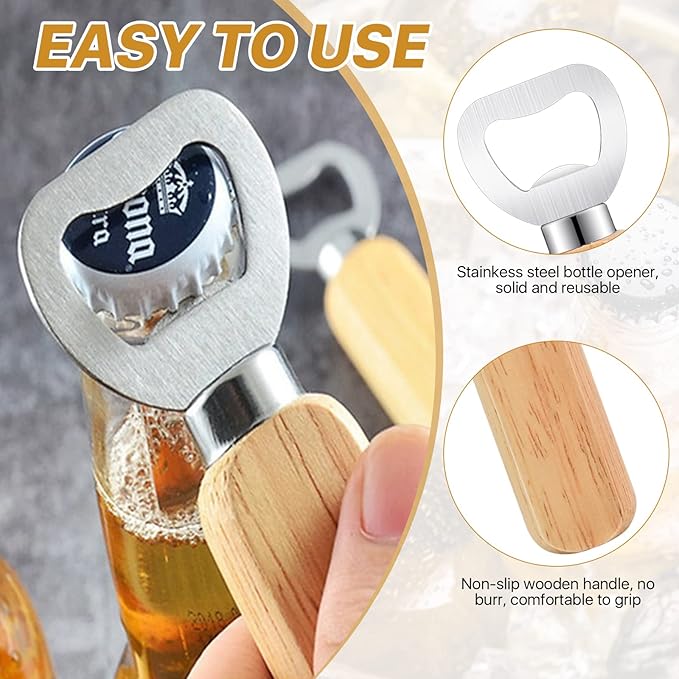 20 Pcs Wooden Bottle Opener, Stainless Steel Wood Handheld Beer Opener, Funny Bartender Bottle Opener for Groomsmen Gifts, Idea for Home Kitchen Wedding Party Bar Restaurant