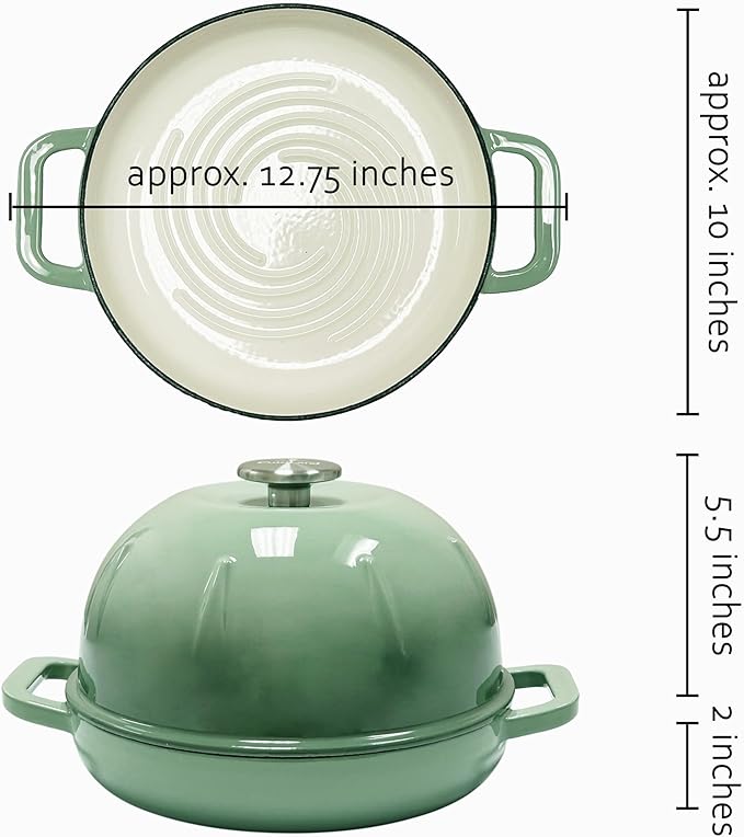 Cuisiland Enameled Cast Iron Bread Cloche – Dome Lid Dutch Oven for Artisan Sourdough Baking – Heat-Retaining, Nonstick Bakeware for Crispy Crust & Even Baking – Oven Safe, Elegant Green Design