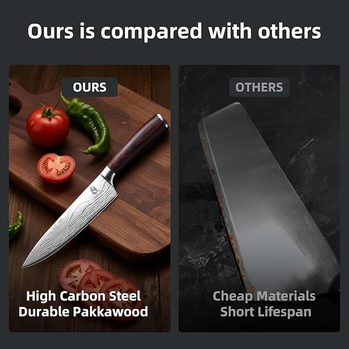 Professional Chef Knife - 8 Inch High Carbon Stainless Steel Kitchen Knife with Ergonomic Pakkawood Handle for Precise Cutting