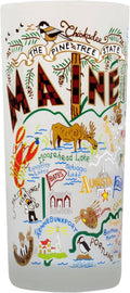 Catstudio Drinking Glass, Maine Frosted Glass Cup for Kitchen, Drinking Glasses, 15oz Dishwasher Safe Tumbler for Maine Lovers