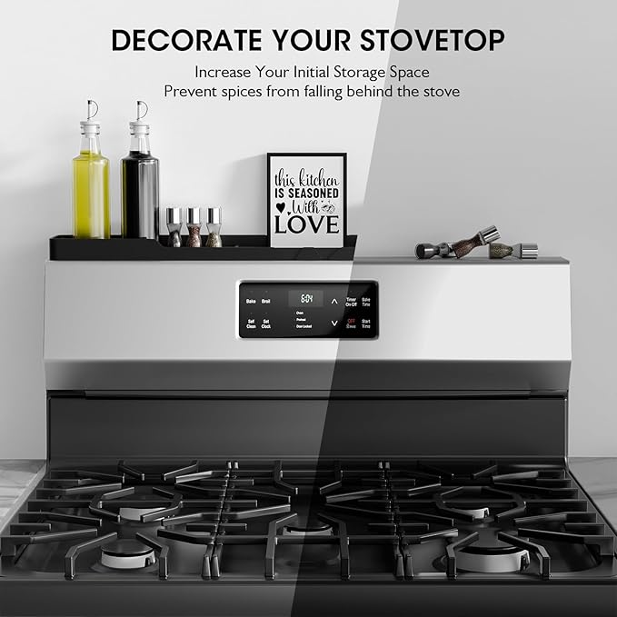 Bumusty Silicone Magnetic For Back Of Stove, Over The, Magnetic, Kitchen Spice Rack Organizer, Oven Shelf For Top Of Stove - Black
