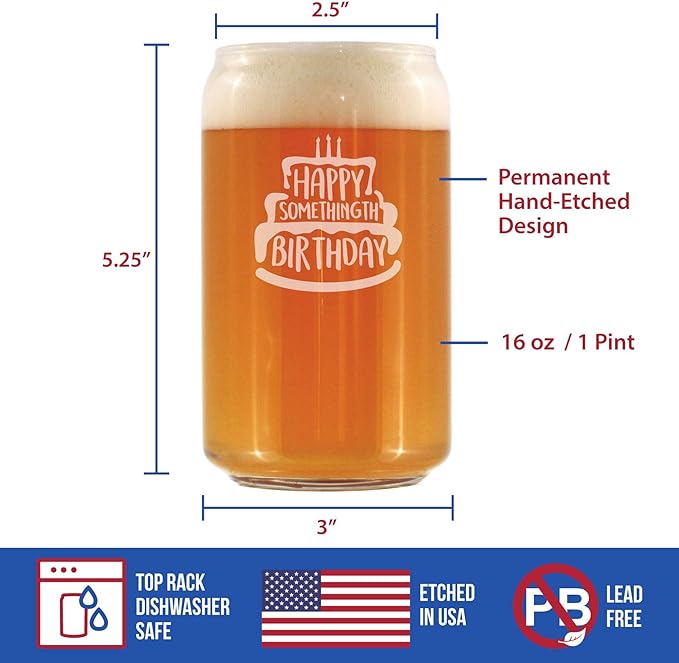 Bevvee Somethingth Birthday - Funny 16 oz Beer Can Pint Glass - Fun Bday Gifts for Men or Women - Fun Party Decor