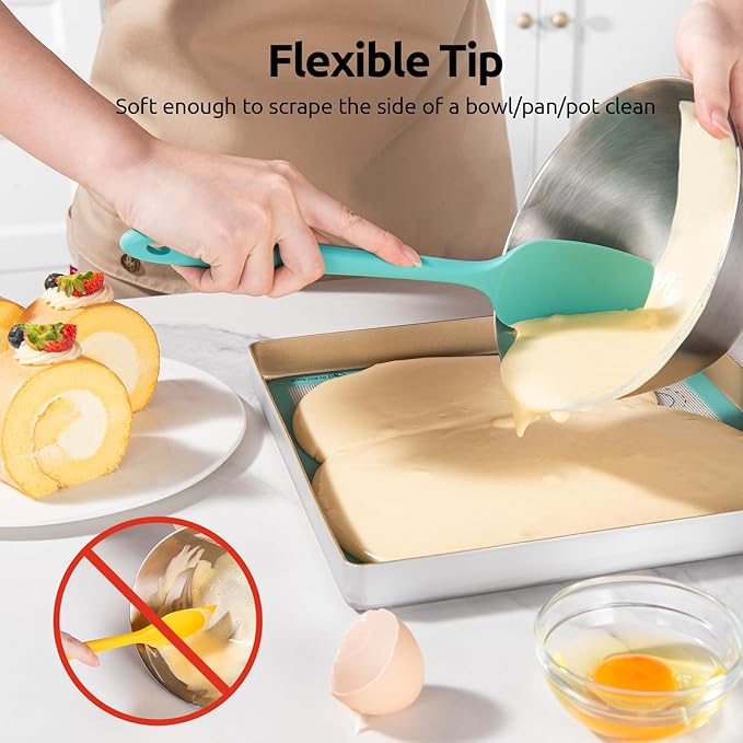 U-Taste Silicone Baking Spatula Set: 600ºF High Heat Resistant, Food Grade Flexible Rubber Kitchen Cooking Mixing Scraper, Food Grade Seamless Utensil for Nonstick Cookware Set of 3 (Multicolors)