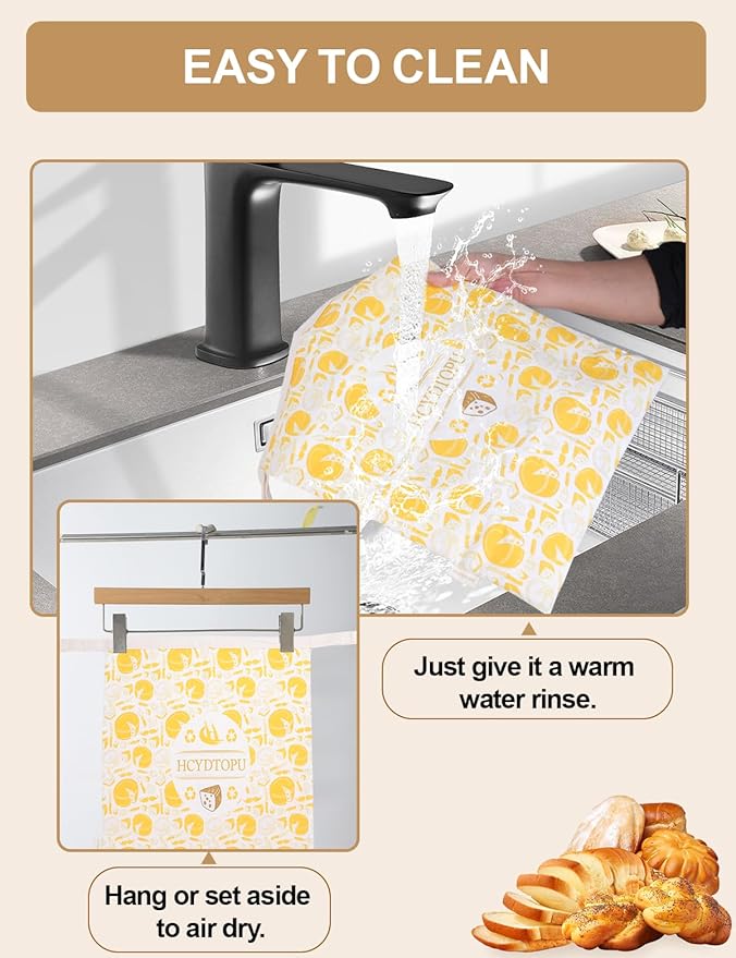 2 Pack Beeswax Bread Bags for Homemade Sourdough, Reusable Cotton Beeswax Sourdough Bread Bag, Keep Loaf Fresh, Freezer Safe, Easy to Clean, Perfect Bags for Home Baked