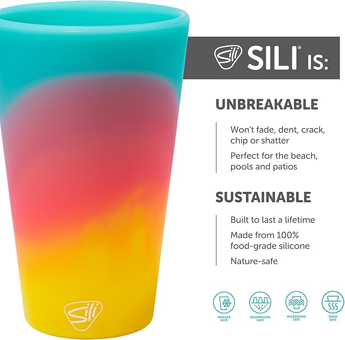 Silipint 16oz Silicone Pint Glass – Unbreakable BPA-Free Reusable Silicone Drinking Cup – Flexible Dishwasher Microwave & Freezer Safe – Stemless Glass for Water Coffee Smoothies (Aurora)
