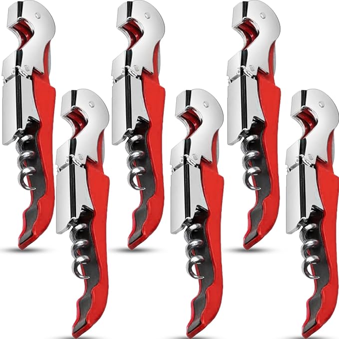 6 Pieces wine key wine opener Professional Waiter Corkscrews Stainless bottle opener Fold Serrated Foil Cutter Key for Family, Company Party,Bars,Restaurants(red)