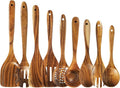 Wooden Spoons for Cooking – 9 Pc Teak Wood Utensil Set, Durable, Nonstick Safe & Heat Resistant with Ergonomic Handles - Unique Kitchen Gifts for Women Men, Cooking Gifts for Men Women