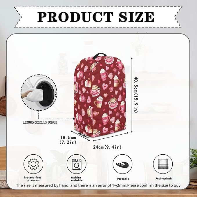 Romantic Kitchen Blender Dust Cover Red Food Processor Heat Dust Protection with Top Handle, Easy to Clean Small Appliance Coffee Maker Juicer Cover