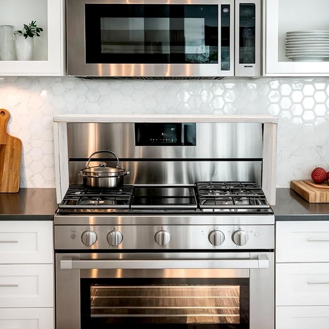 SwallowLiving Stove Shelf for Back of Stove, Solid Wood Over the Stove Shelf, Space-Saving Above Stove Spice Rack, Stove Top Shelf for Kitchen Organization, White