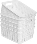 Soddeph Plastic Storage Baskets for Cabinets, Household Pantry Organization with Handle,Organizer Bins for Room,Bathrooms,Under-Sink,Kitchen (White, S-5PACK)