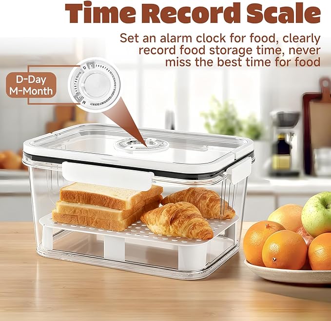 Bread Box for Kitchen Countertop | Airtight Bread Storage Container with New Upgrade Time Recording Lid – Bread Keeper for Homemade Bread, Donuts, Bagels, Toast, and Cookies