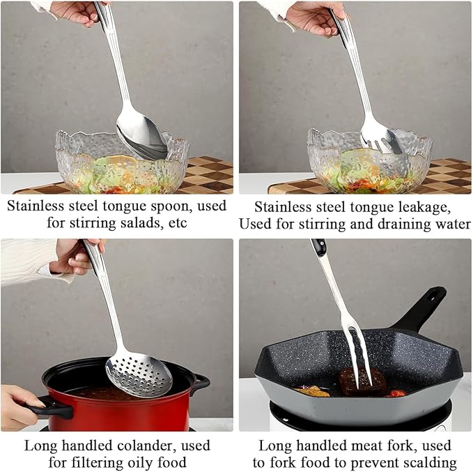 Berglander Stainless Steel Kitchen Utensils Set 6 Pcs, Cooking Utensil Sets, Kitchen Gadgets Essentials Include Metal Spatula Set, Skimmer, Ladle, Serving Spoon, Slotted Spoon, Carving Fork