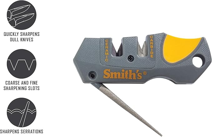 Smith’s Pocket Pal Tactical Knife Sharpener - 2 Stage Sharpener & Diamond Sharpening Rod - Pocket Clip - Outdoor Hunting Knife & Hook Sharpener - Compact & Lightweight