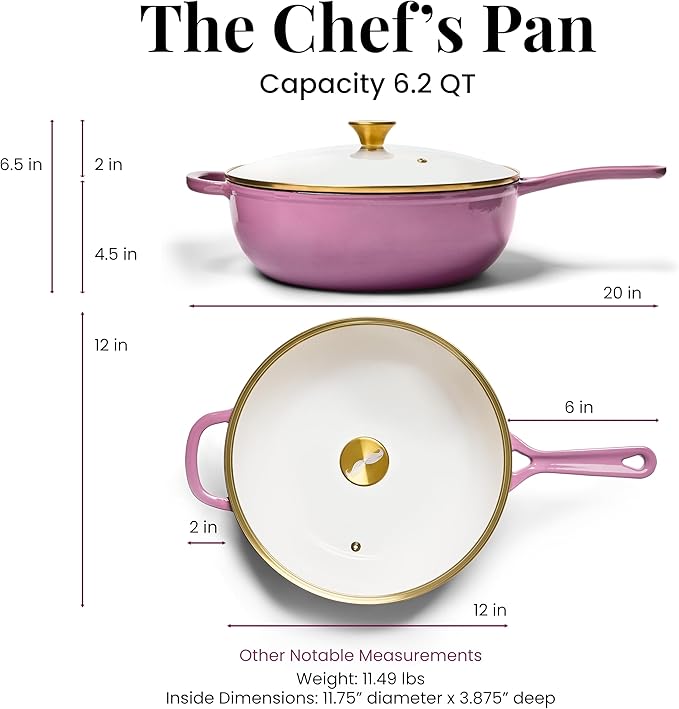Chef Joe Sasto Chef’s Pan with Tempered Glass Lid, Deep Saute Pan, Enameled Cast Iron, Professional Cookware for Searing, Sautéing & Braising, Induction Compatible, Oven Safe, Dishwasher Safe