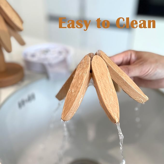 Wooden Tree Trivets for Hot Dishes, Artisanal Wood Coasters Trivet Set, Wooden Tree Trivet Set of 3 Natural Trivets+1 Stand