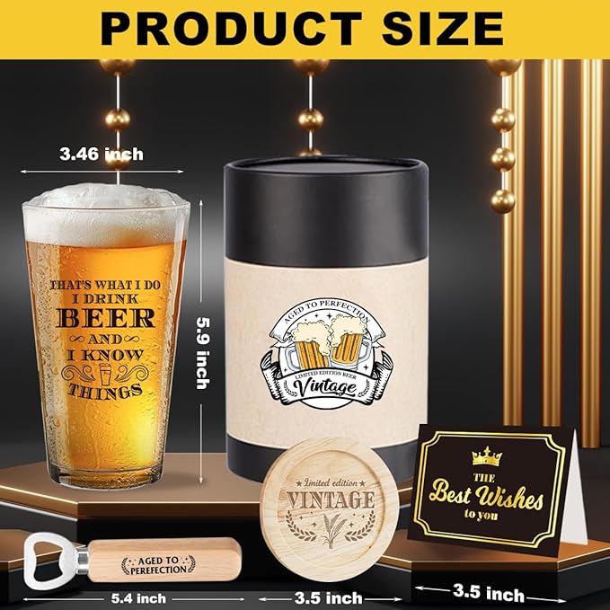Vintage Father's Day Birthday Gifts for Fathers Your Dad Funny Beer Drinking Glass Beer Gift for Men Brew Lovers Dads Daddy Husband Brother Drinking Buddy Present