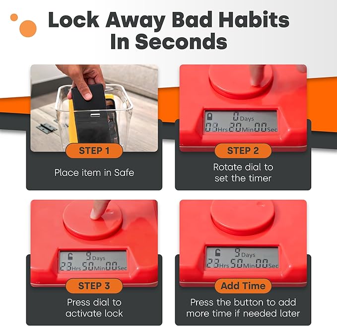 Kitchen Safe Time Locking Container, Cell Phone Jail, Medication Lock Box, Break Bad Habits, Quit Smoking, Stop Snacking, Gaming Addiction, Family Time (XL, White Lid + 12.3” Clear Base + Access Port)