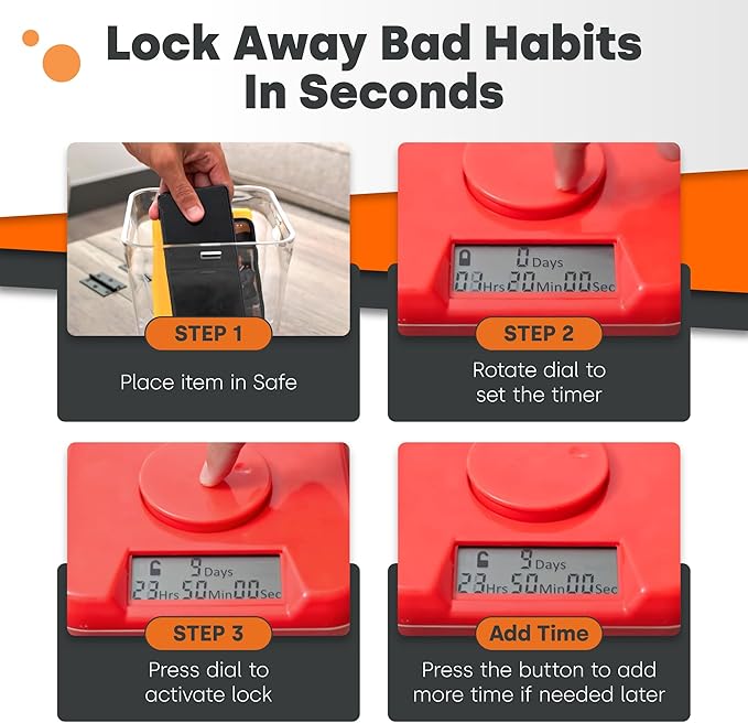 KSafe Time Lock Safe for Cell Phones, Snacks & Medications - Phone Lock Box with Timer - Kitchen Safe Time Locking Container for Better Habit Formation (XL, Blue Lid + 12.3” White Base)