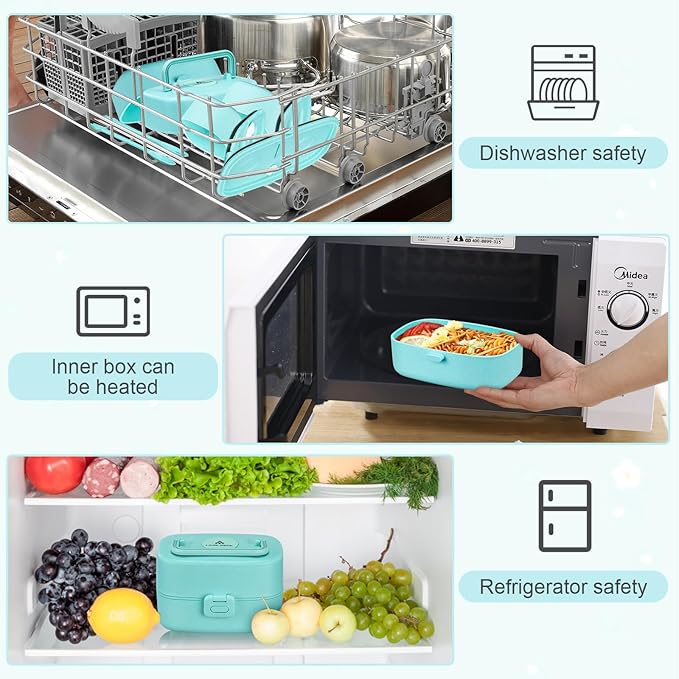 Bento Lunch Box for Kids with 8oz Soup Thermo,2 Leak-Proof Food Containers, a Lunch Bag, Kids Thermo Insulated Hot Food Jar for School, Travel-Green