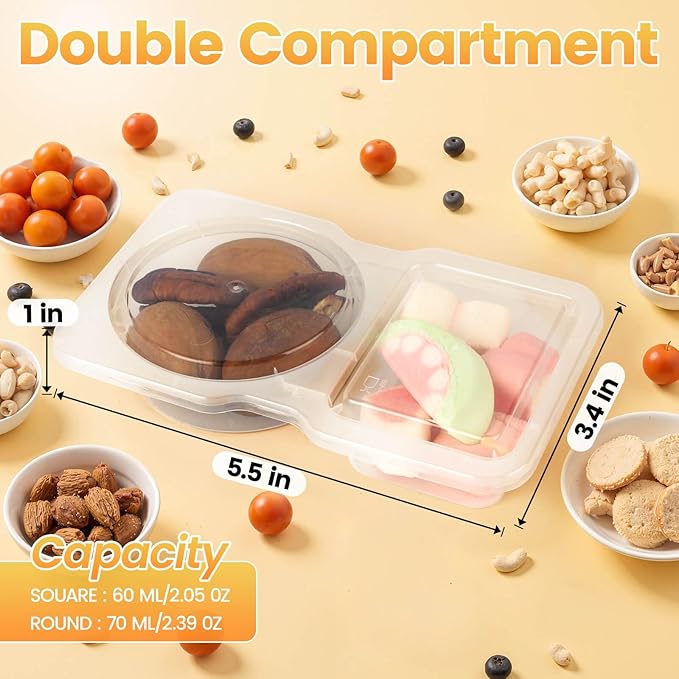20 Sets Double Compartment Condiment Containers with lids, Reusable Snack Pack Containers, Used For Portioning Fruits,Storing Food Dips and Carrying Snacks