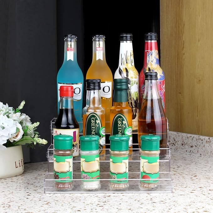 ELEGANTLIFE Spice Rack,No Tool Needed & No Pungent Acrylic Glue Self-derived Snap On Assembly Spice Shelf Pantry Kitchen Cabinet Organizer 10 in for Jars,Baking Supplies & Spice Bottles (3 Tier)
