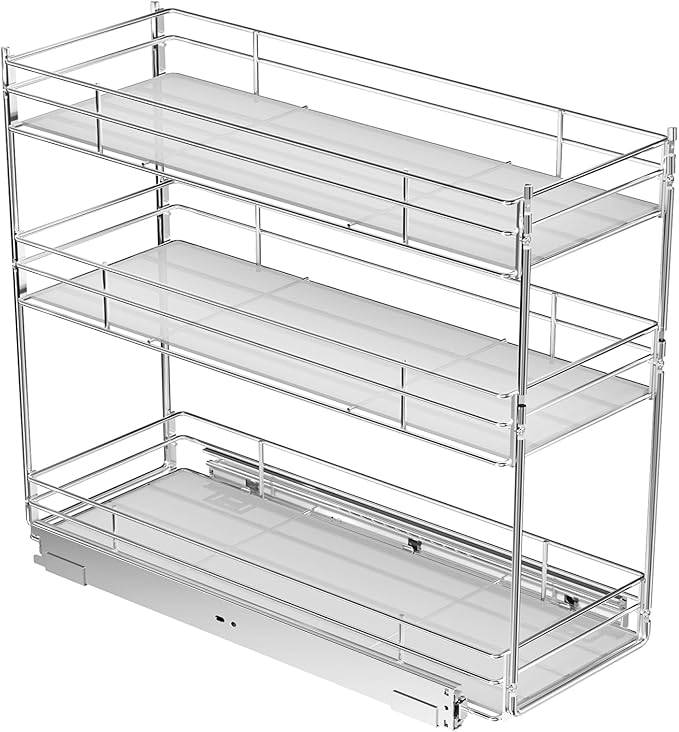 ROOMTEC Pull Out Spice Rack for Narrow Cabinet (8" W X 20½" D),3 Tier Heavy Duty Sliding Spice Cabinet Organization Shelf Racks, Pull Out Shelves Under Cabinet Storage for Kitchen