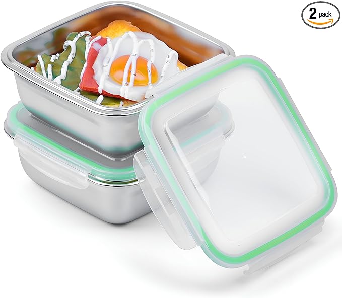 2 Pack Sandwich Containers, 24oz Stainless Steel Sandwich Box with Airtight Lids, BPA-Free, Dishwasher Safe, Durable & Reusable Metal Meal Prep Lunch Boxes for Fruits, Snacks, Bento (Green)