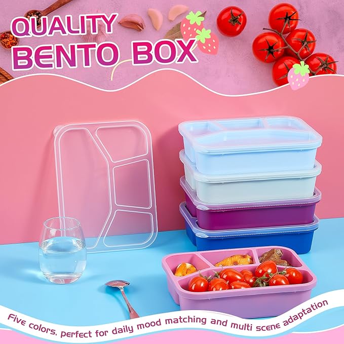 Honeydak 5 Pack Snack Containers 4 Compartment Bento Snack Boxes Reusable Lunchable Containers with Lids Divided Meal Prep Lunch Food Storage Box for School Work Travel(Elderberry,Mixed)