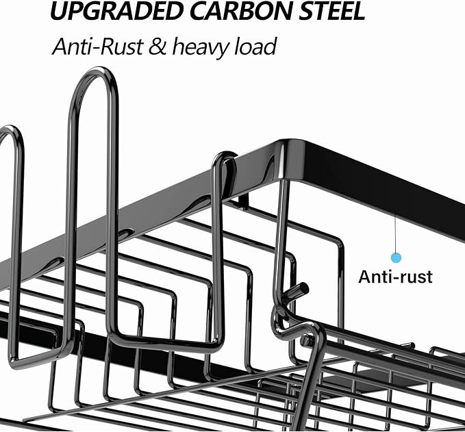 Large Dish Drying Rack for Kitchen Counter, Detachable Large Capacity Dish Drainer Organizer, 2-Tier Dish Racks with Utensil Holder