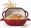 5 QT Oval Dutch Oven for Bread Baking, Enamelled Cast Iron Bread Oven for Sourdough, Sourdough Loaf Pan with Lid, Heavy-Duty Non Stick Bread Pan for Homemade Bread Baking, Red