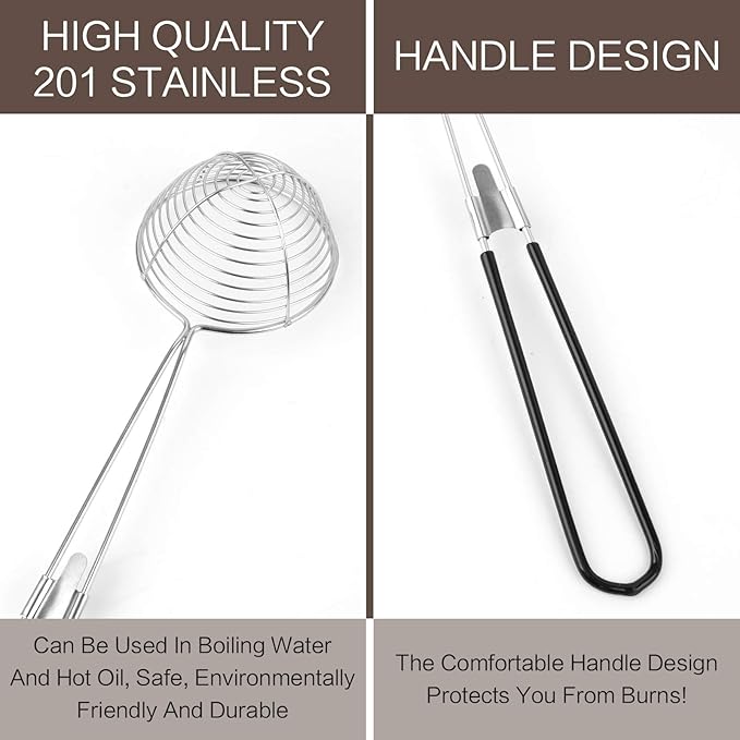 9 Pieces Stainless Steel Spider Strainer Spoon Small Wire Skimmer Colander with Handle for Hot Pot, Tortellini and Meatball