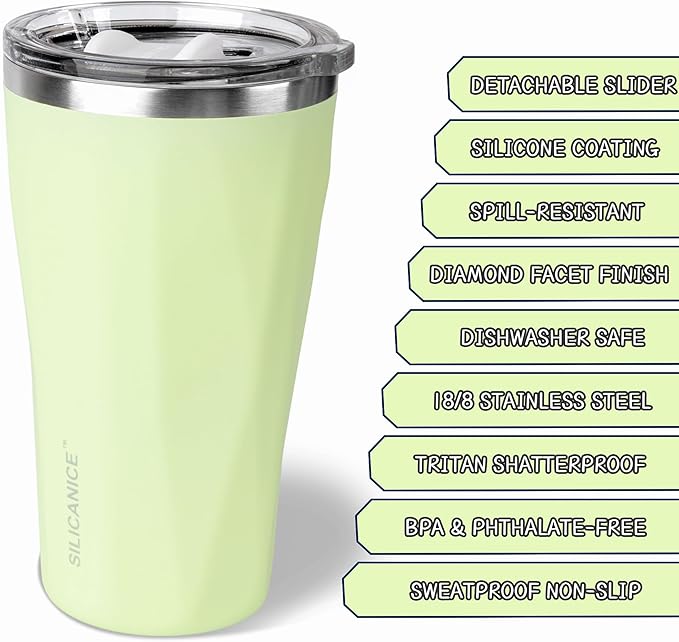 20oz Soft Touch Diamond Tumbler - Double Wall Stainless Steel Vacuum Insulated Coffee Cup With Detachable Slider Lid | BPA Free, Dishwasher Safe, Thoughtful Gift for Her - Leaf Yellow