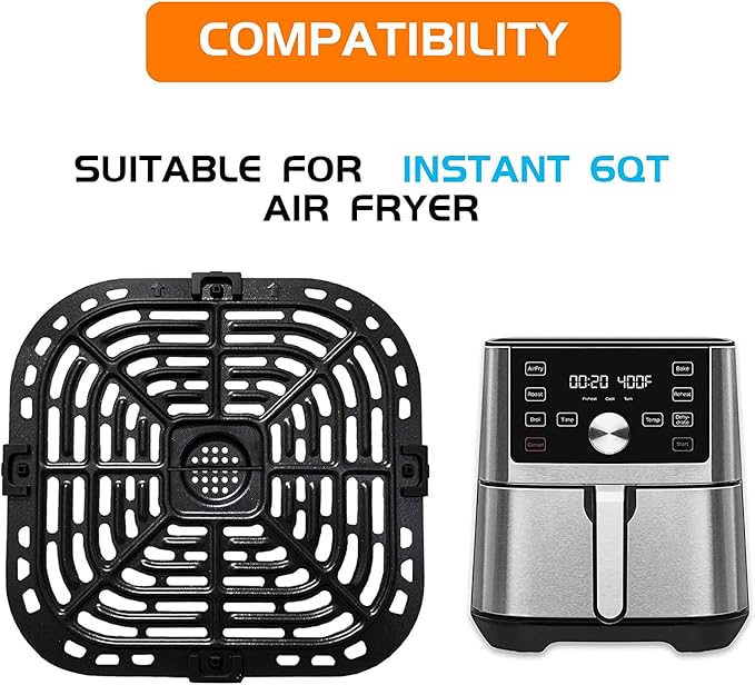 Instant Vortex Upgraded Grill Pan with Rubber Bumpers, Nonstick, Dishwasher Safe for 5.7QT, 6QT Air Fryers
