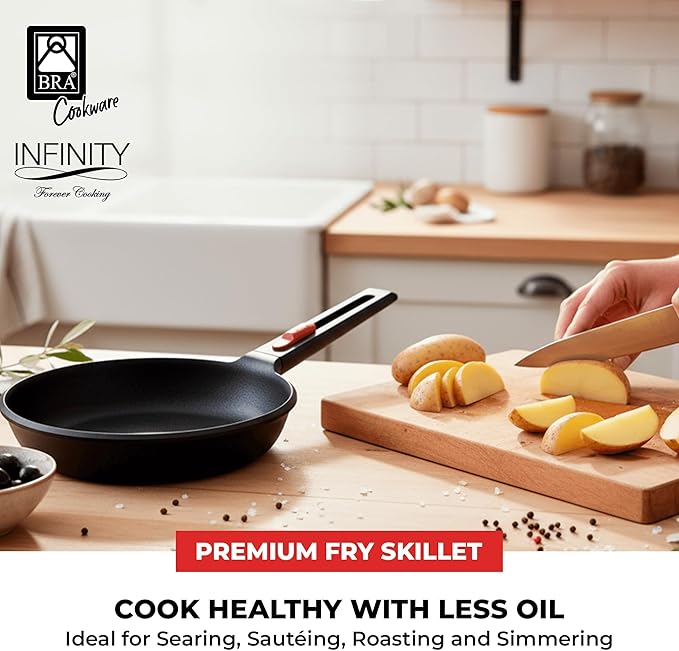 BRA COOKWARE Infinity Nonstick Frying Pan | 10.2-Inch Cast Aluminum Skillet | PFOA/PFAS Free Fry Pan | All Cooktops (incl Induction) Searing Skillet | Oven Safe up to 425°F (w/o Removable Handle)