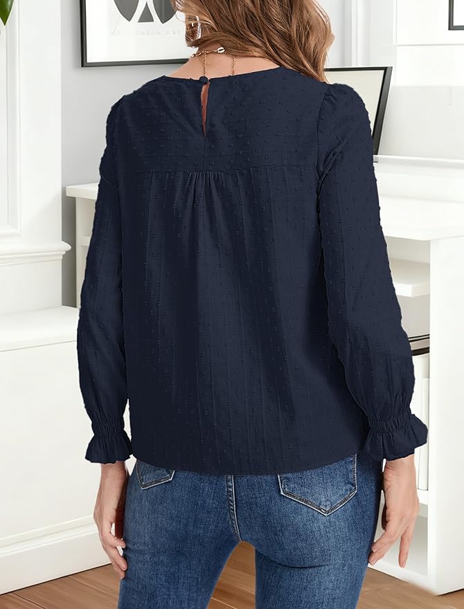 Long Sleeve Shirts Women Dressy Blouses for Women Cute Crew Neck Fall Tops Trendy Women's Clothing 2025 Fashion