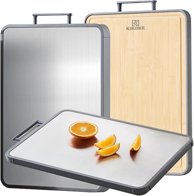 Titanium Cutting Board Double Sided Bamboo Cutting Board for Kitchen Double Sided Food Grade, Pure titanium & Bamboo Cutting Boards, Non-Stick Durable and easy to clean