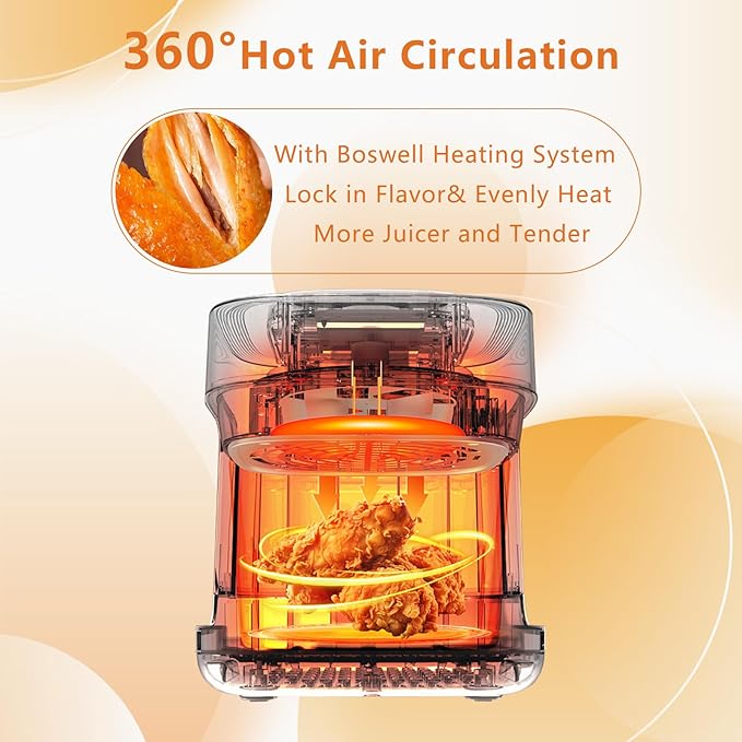 BOSWELL 6 in 1 Glass Air Fryer, 4.5QT Air Fryer with Transparent Glass Pot,Circulating Air Heating, Bake, Broil, Air Fry, Temperature Control, Dishwasher Safe (Green)