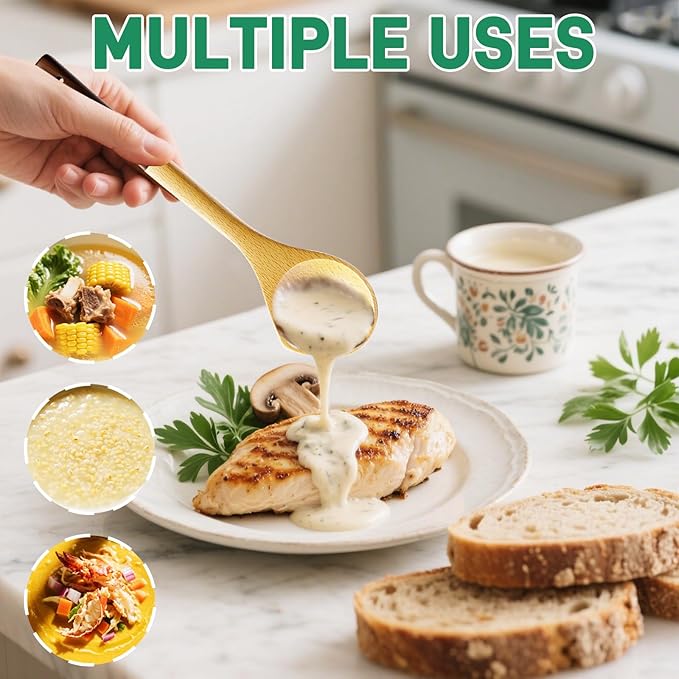 Wooden Soup Ladle – Beech and Walnut Handle Kitchen Utensils for Serving Soup, Sauce, and Pancake Batter – Handcrafted Cooking Ladles for Everyday Use – Durable Wood Design