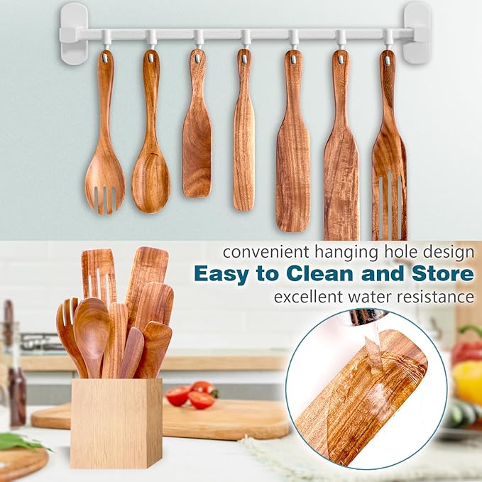 Wooden Spurtle Set, Spurtle Spatula, 8-Pcs Natural Acacia Wood Cooking Tools – Wooden Kitchen Utensils Set with Smooth Finish Comfort Grip, Nonstick Safe Non-Toxic Wood Cooking Spoons by HOWHONG